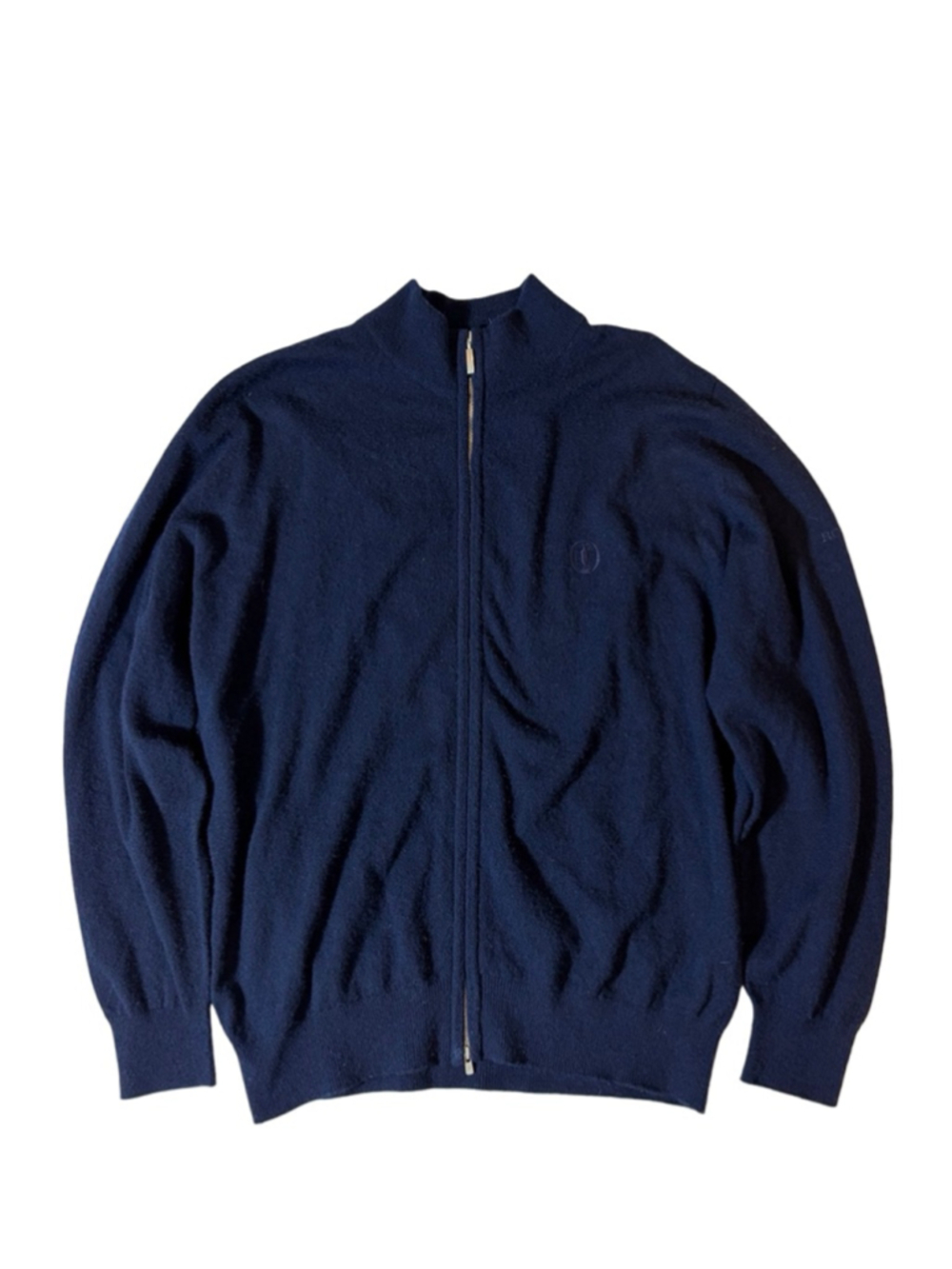 Rolex 100% Cashmere Navy Full Zip Sweater Scotland Golf Quiet Luxury Large